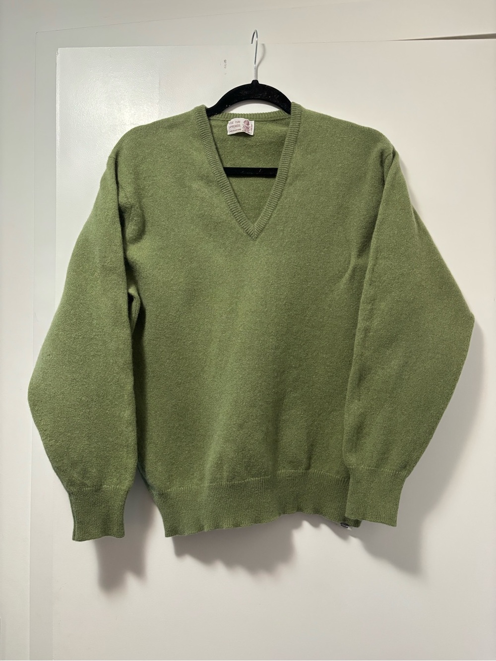 V-Neck Green 100% Lambswool Sweater